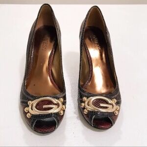 Guess by Marciano Brown Leather Peep Toe Heels size 5.5